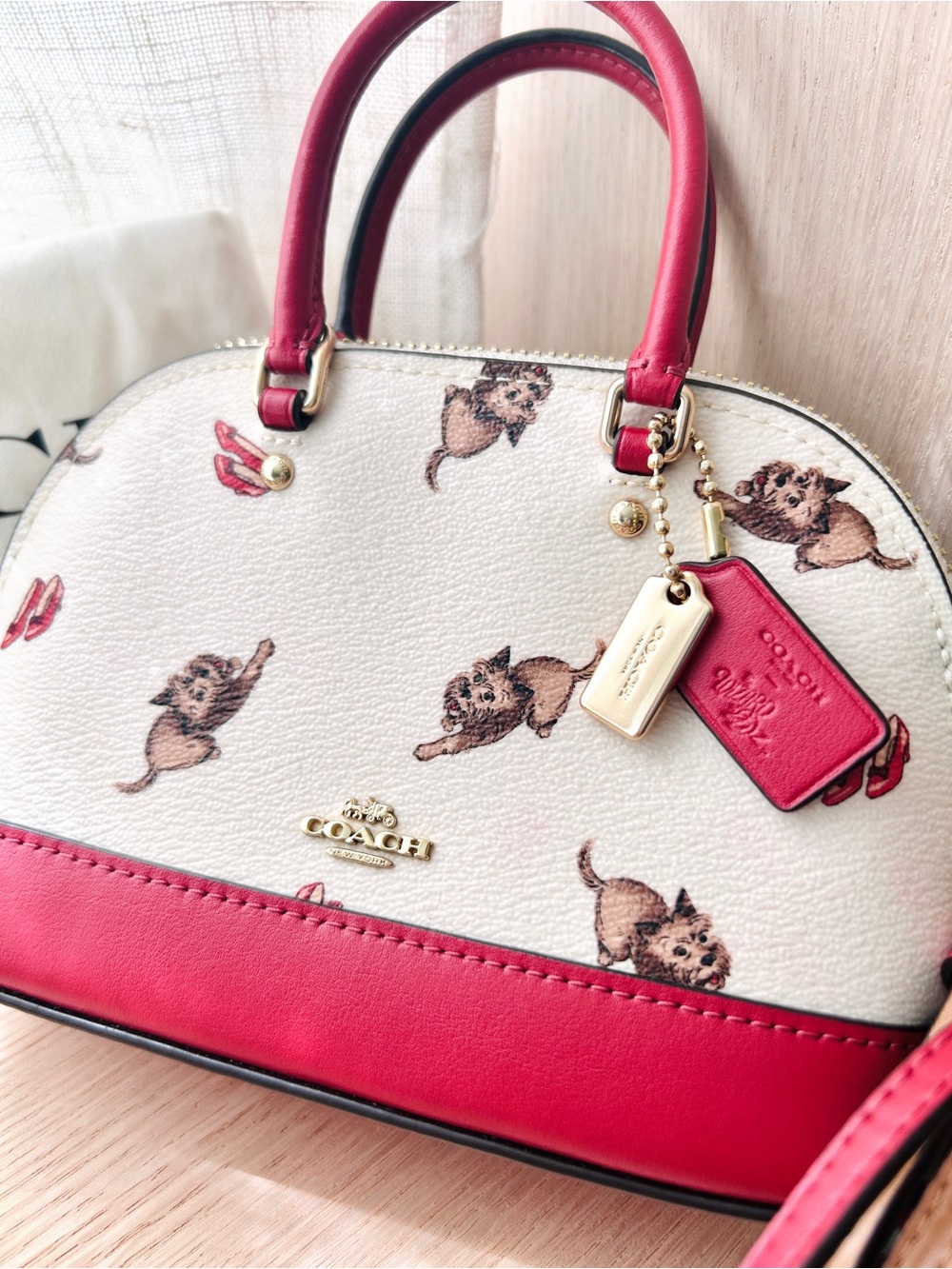 Coach👠Wizard of Oz Print Micro Mini Sierra Bag F39701 Satchel Like New Chalk Red - Picture 3 of 6